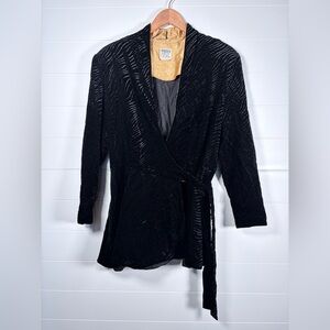 JEANNE MARC Textured Black Wrap Blazer Gold Trim Guesstimate Size Medium